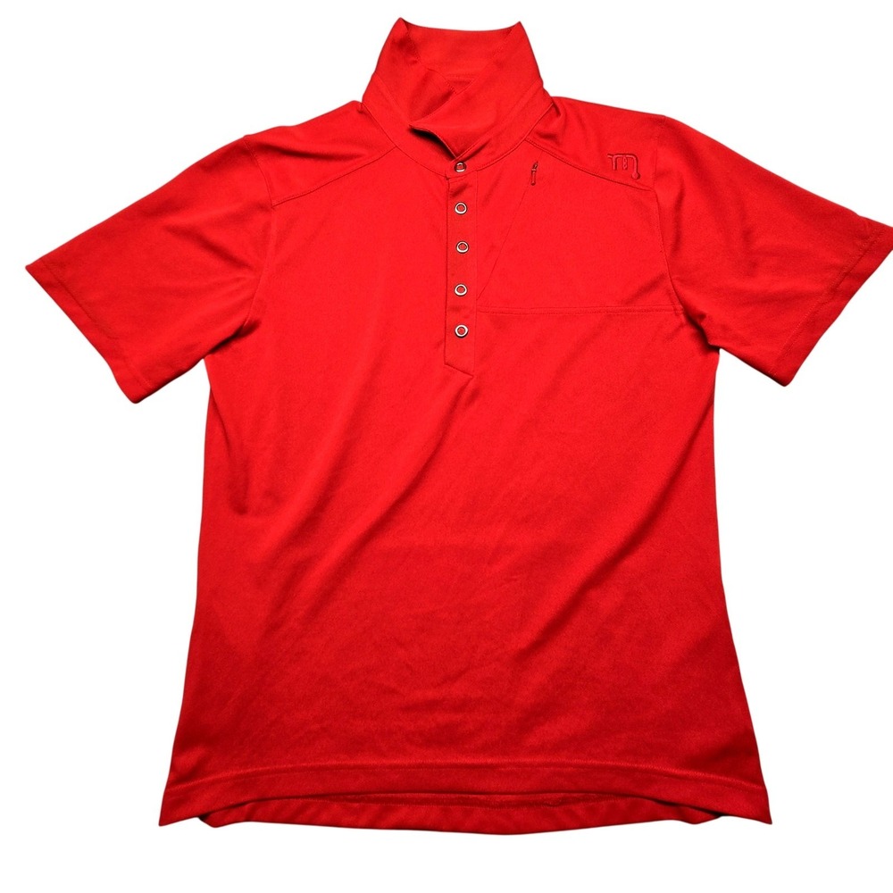 Marmot Polo Shirt Mens Medium Red‎ Stand Collar Zip Pocket Recycled Polyester